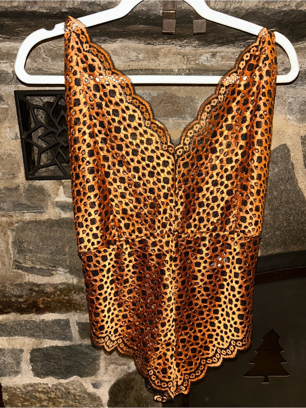 Eyelet Lace Scalloped One Piece Copper & Black